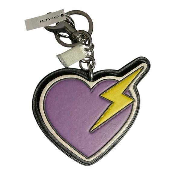 NWT Coach Purple Heart Keychain with Yellow Lightning Bolt - Picture 2 of 6